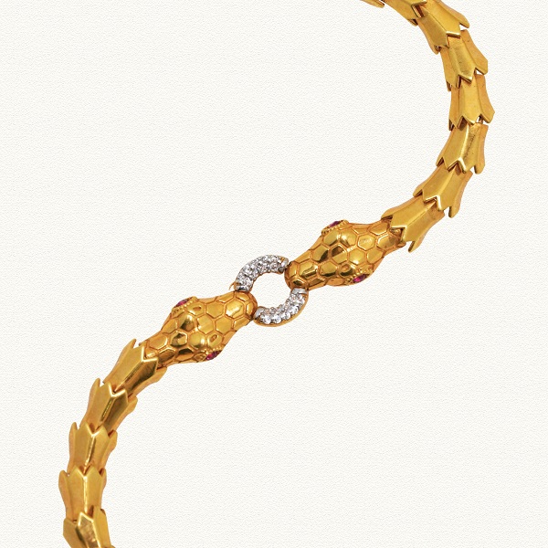 22KT Gold Dual Snake Head Men's Bracelet side view