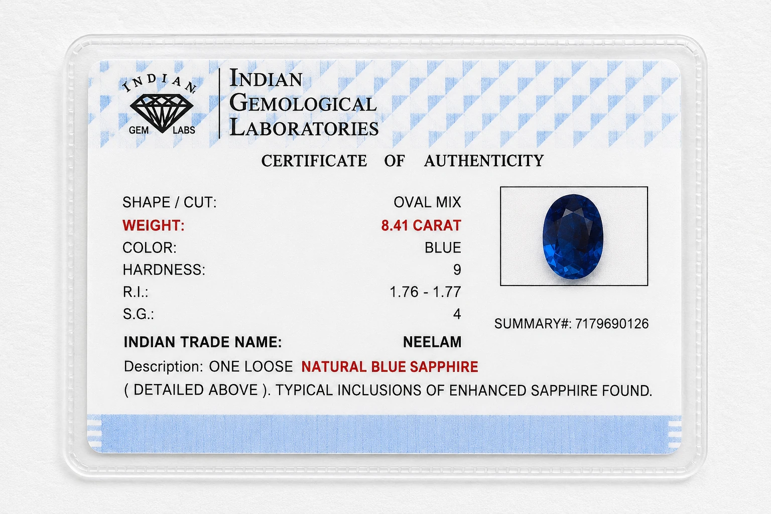 Blue Sapphire (NILAM) - NLM10106