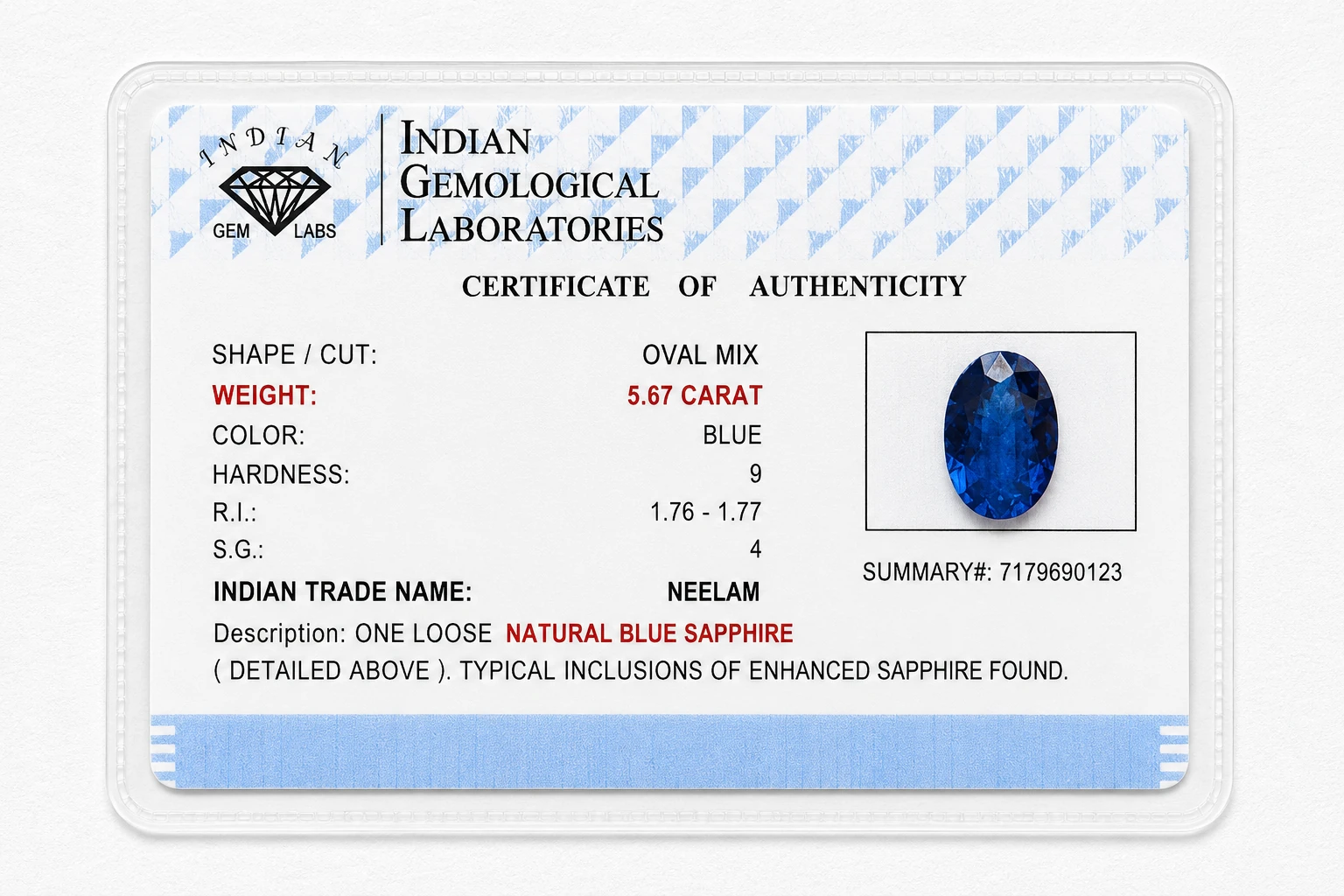 Blue Sapphire (NILAM) - NLM10138