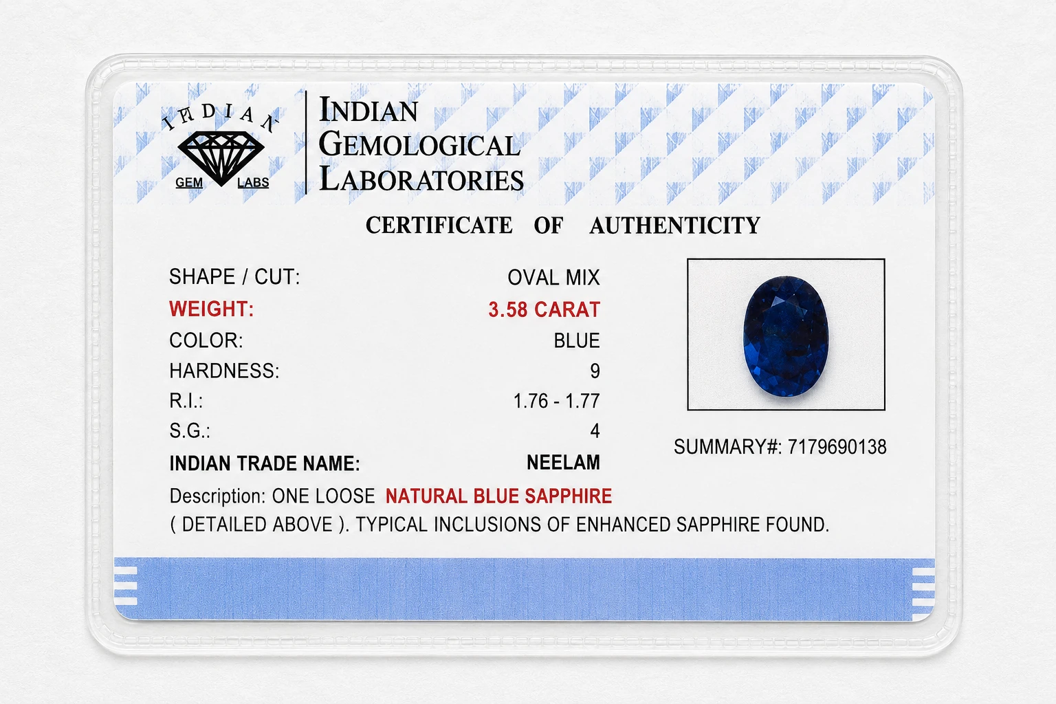 Blue Sapphire (NILAM) - NLM10151