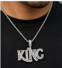 Sterling Silver KING Letter Pendant with Cubic Zirconia Stones
