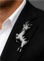 Sterling Silver Deer Brooch with Cubic Zirconia & Black Enamel Detailing