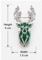 Sterling Silver Deer Head Brooch with Green Stones & Cubic Zirconia