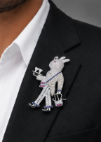 Sterling Silver Crystal Rabbit Brooch with Teacup & Teapot Design