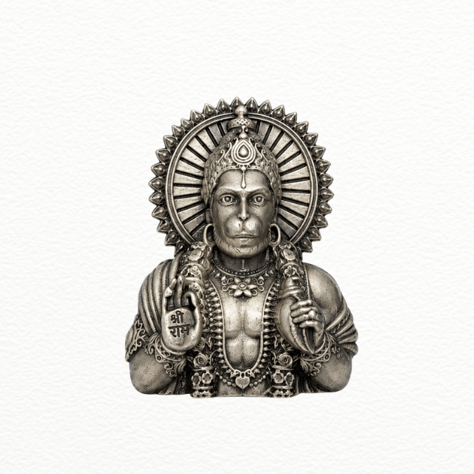 Silver Antique Silver Lord Hanuman Brooch Pin - Divine Aura Statement Lapel Pin - SAC60178