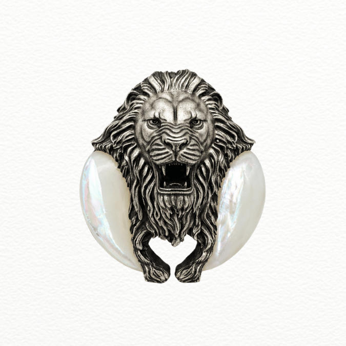Silver Antique Silver Roaring Lion Head Brooch Pin - Faux Claw Accent Statement Lapel Pin - SAC60177