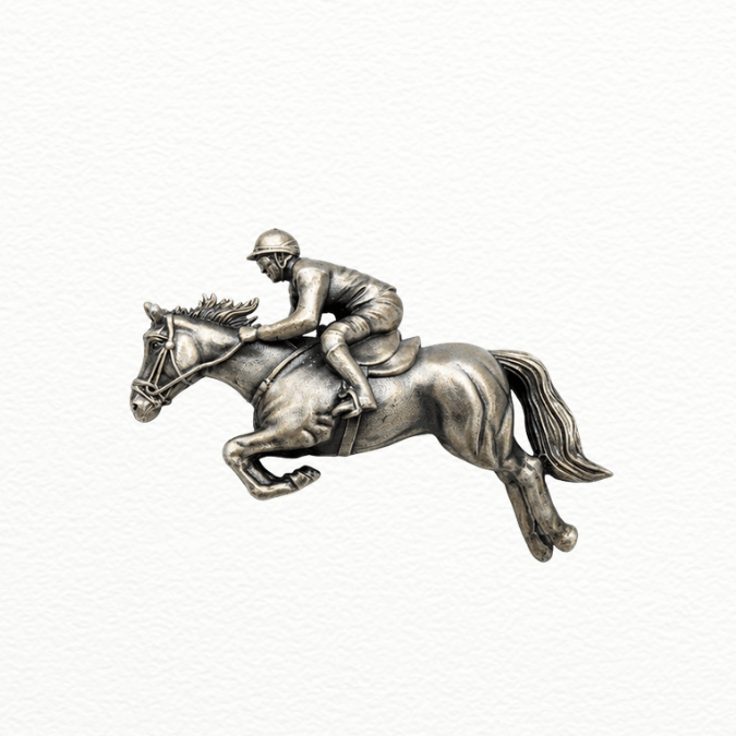 Silver Antique Silver Jumping Horse & Jockey Equestrian Brooch Pin - Vintage Lapel Pin - SAC60180