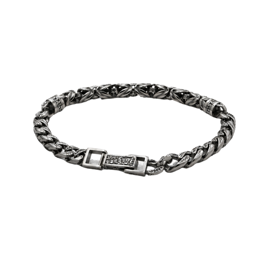 Silver Men'S Vintage Oxidized Silver Byzantine Hybrid Chain Bracelet - Engraved Curb Link Statement Bracelet - ABR62313