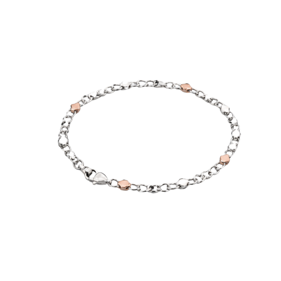 Silver Men’S Two-Tone Rose Gold & Silver Geometric Station Chain Bracelet - Minimalist Stainless Steel Wristband - ABR62230