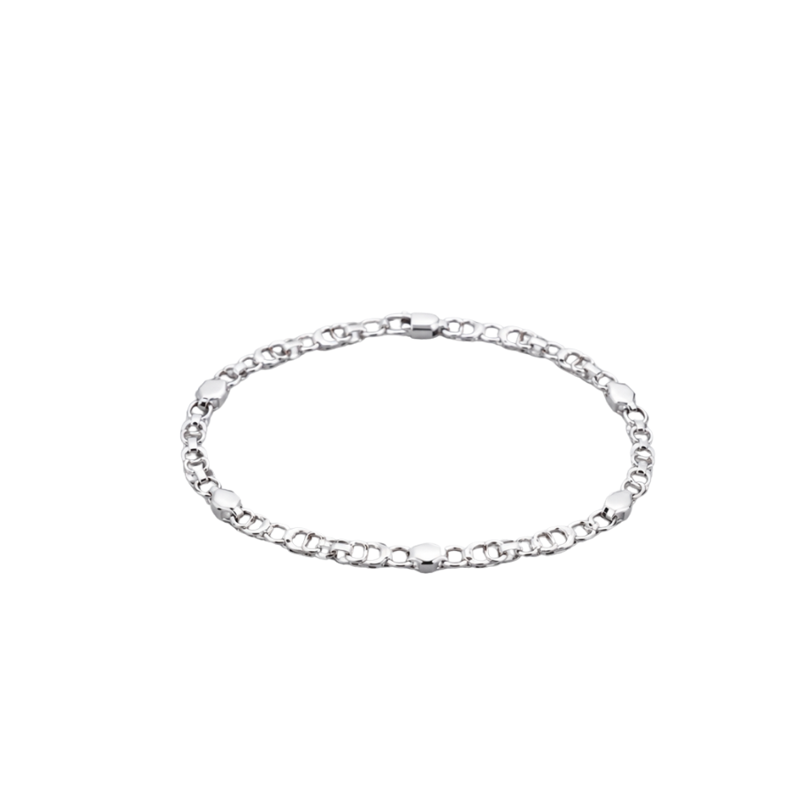 Silver Men’S Polished Silver Geometric Station Chain Bracelet - Minimalist Stainless Steel Wristband - ABR62224