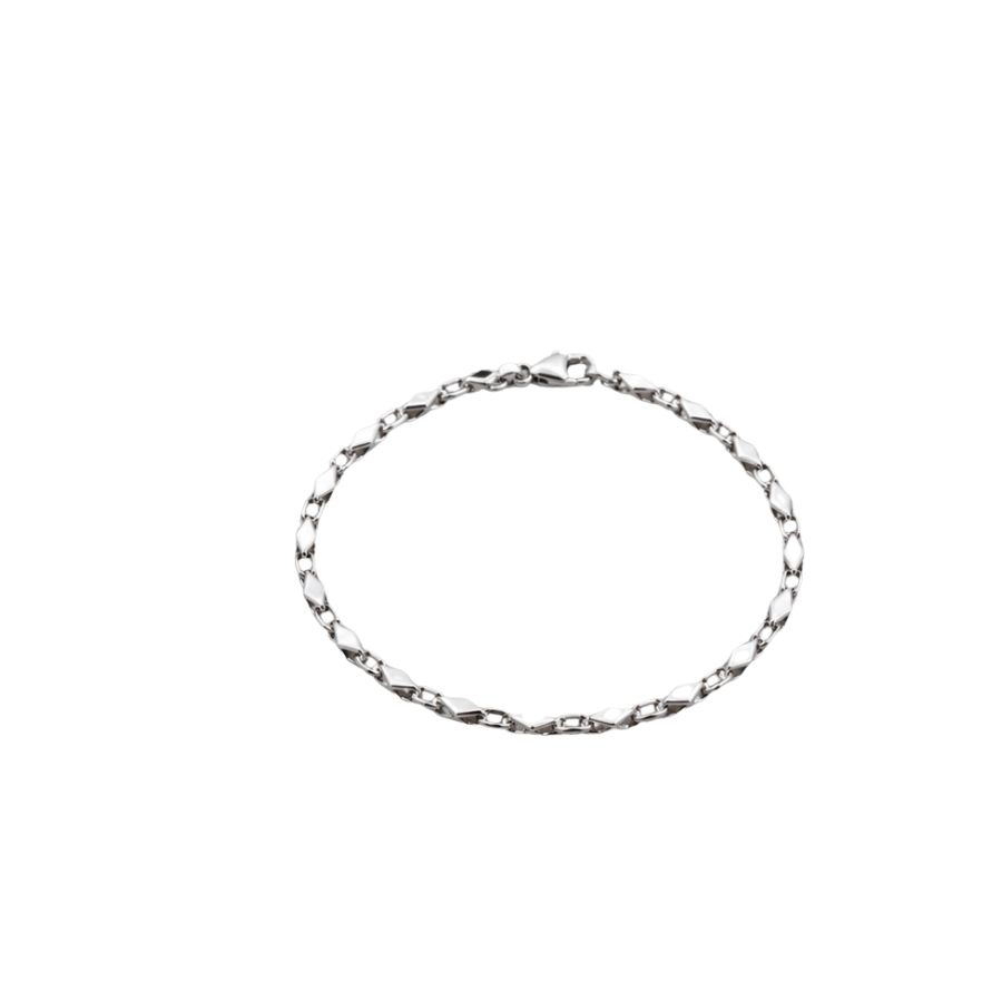 Silver Men’S Silver Rhombus Geometric Link Bracelet - Minimalist Stainless Steel Chain Wristband - ABR62226