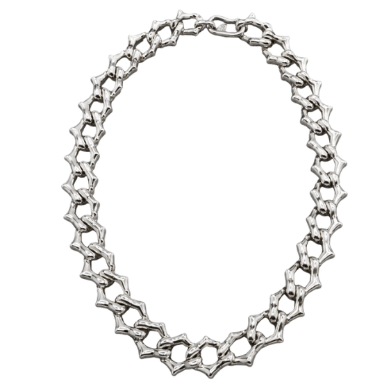 Silver Men’S Silver Bamboo Link Chain Necklace - Bold Sculptural Stainless Steel Statement Chain - ACC72019
