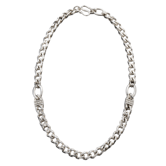 Silver Men’S Silver Bamboo Link Chain Necklace - Bold Sculptural Stainless Steel Statement Chain - ACC72018