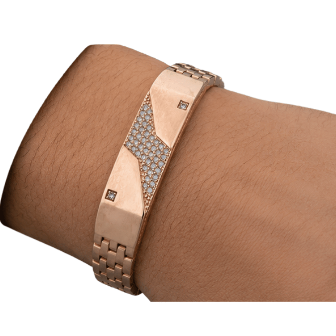 Silver Men’S Rose Gold Geometric Cz Bar Bracelet - ABR62261