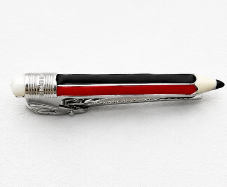 Silver Tie Pin Men’S 925 Sterling Silver Pencil Enamel Tie Clip - Novelty Red & Black Pencil Tie Bar - SAC60169
