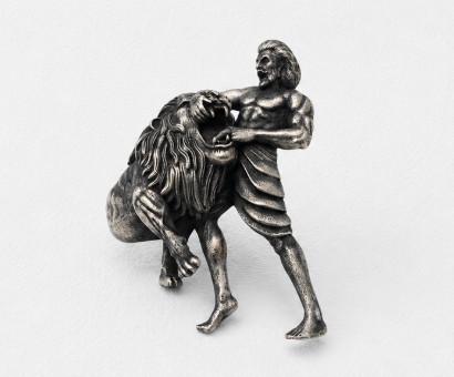Silver Men’S 925 Sterling Silver Chhatrapati Sambhaji Maharaj Lion Fight Lapel Pin - Antique Oxidized Brooch - SAC60157
