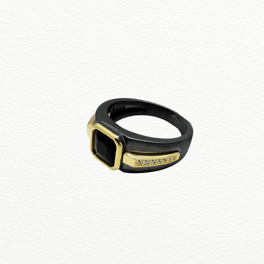 Silver Rings Men’S Dual-Tone 925 Sterling Silver Black Zircon Solitaire Ring - Gold-Bezeled Channel Band Seo Product Description (160 Words) - JA72073