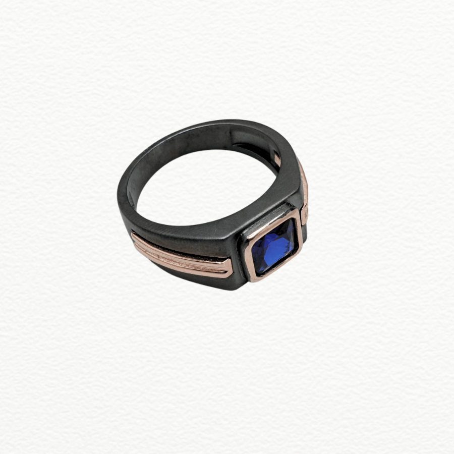 Silver Rings Men’S Black Rhodium & Rose Gold 925 Sterling Silver Blue Sapphire Zircon Ring - JA72077