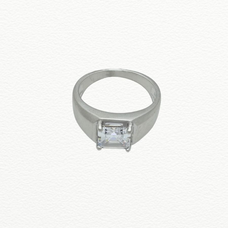 Silver Rings Men’S 925 Sterling Silver Emerald-Cut Zircon Solitaire Ring - Matte Finish Band - JA72079