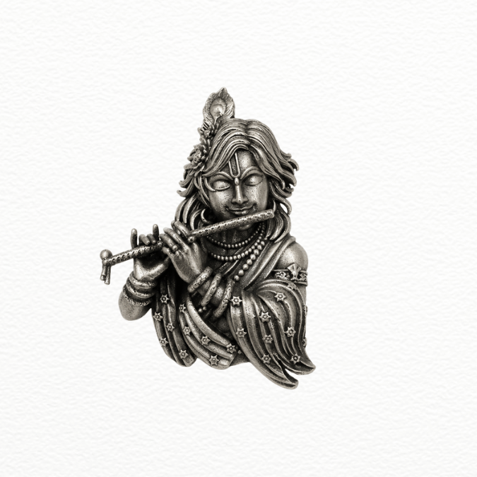 Silver Antique 925 Sterling Silver Lord Krishna Lapel Pin / Brooch - SAC60190
