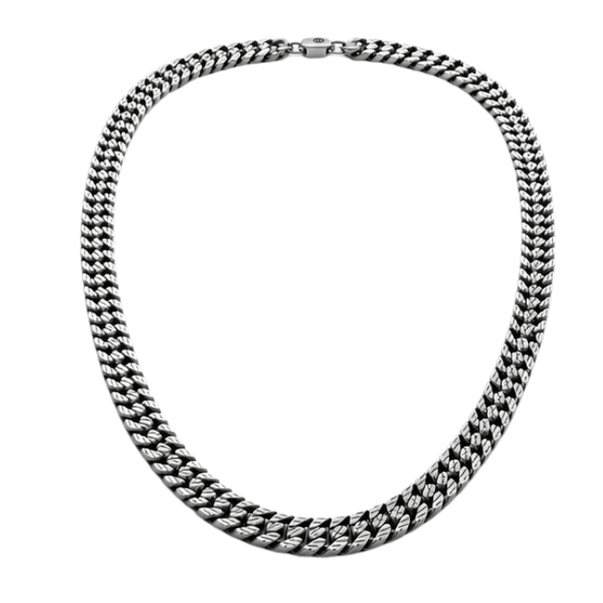 Silver Men’S Oxidized 925 Sterling Silver Textured Chevron Link Chain Necklace - ACC71983