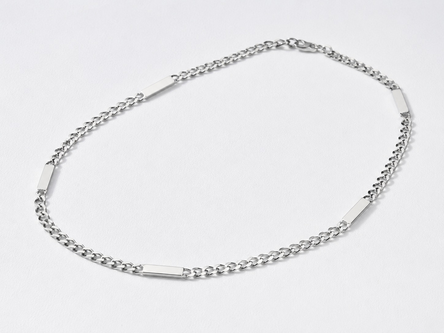 Silver Men’S Sterling Silver Station Bar Curb Link Chain Necklace - ACC71994