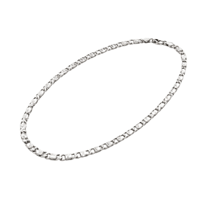 Silver Men’S Diamond-Cut Engraved Station Bar Chain Necklace - ACC71996