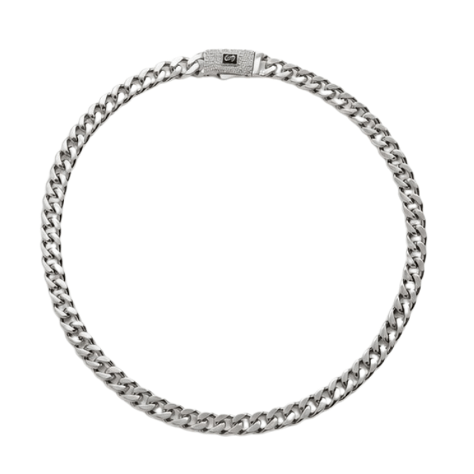 Silver Men’S Sterling Silver Cuban Link Chain With Pave Zirconia Box Clasp - ACC72001