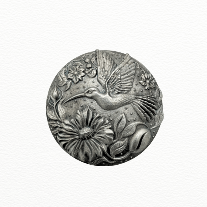 Silver Button Men’S Oxidized Sterling Silver Hummingbird & Botanical Relief Cufflinks - SAC60188