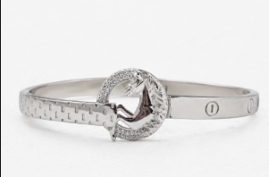 Silver Men’S Sterling Silver Horse Motif Bangle Bracelet With Zirconia Accents - ABR62250